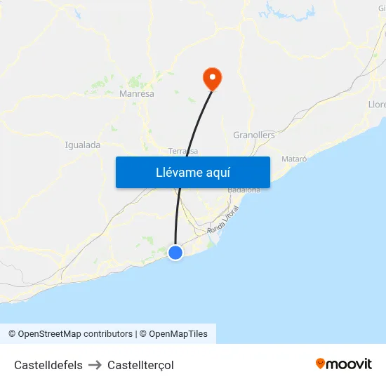 Castelldefels to Castellterçol map