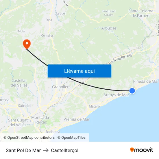 Sant Pol De Mar to Castellterçol map