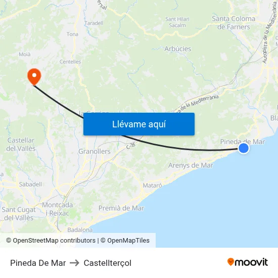Pineda De Mar to Castellterçol map