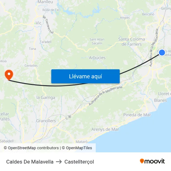 Caldes De Malavella to Castellterçol map