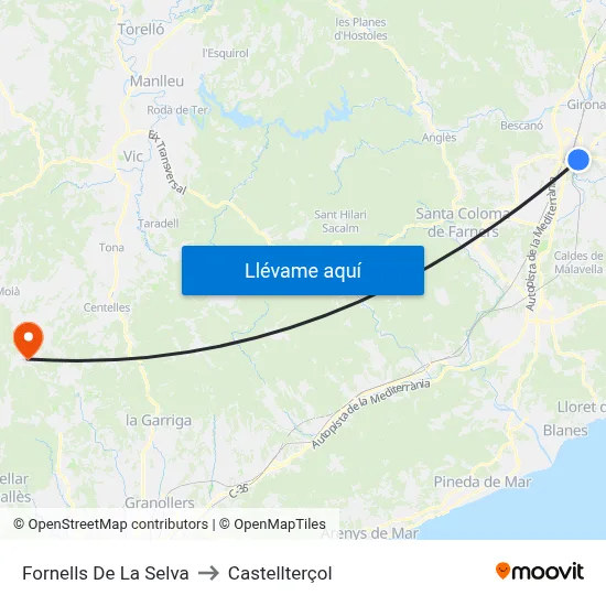 Fornells De La Selva to Castellterçol map