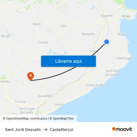 Sant Jordi Desvalls to Castellterçol map