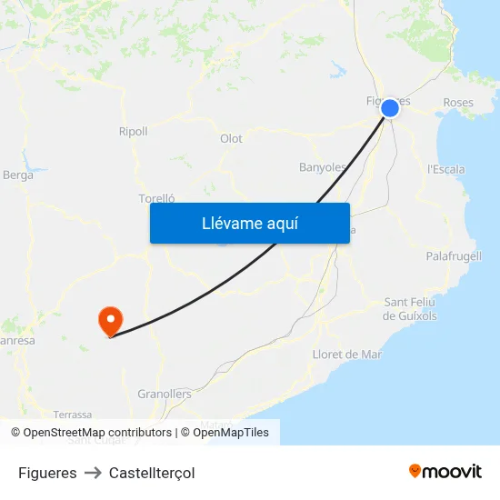 Figueres to Castellterçol map