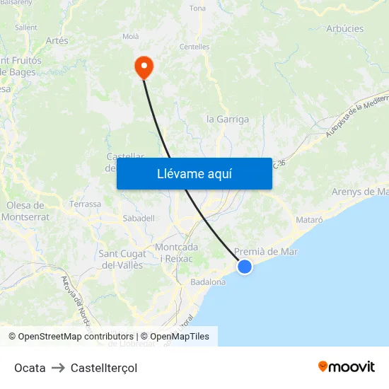 Ocata to Castellterçol map