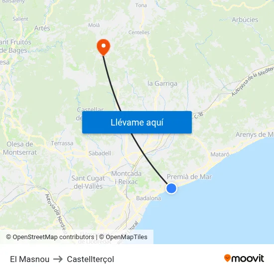 El Masnou to Castellterçol map