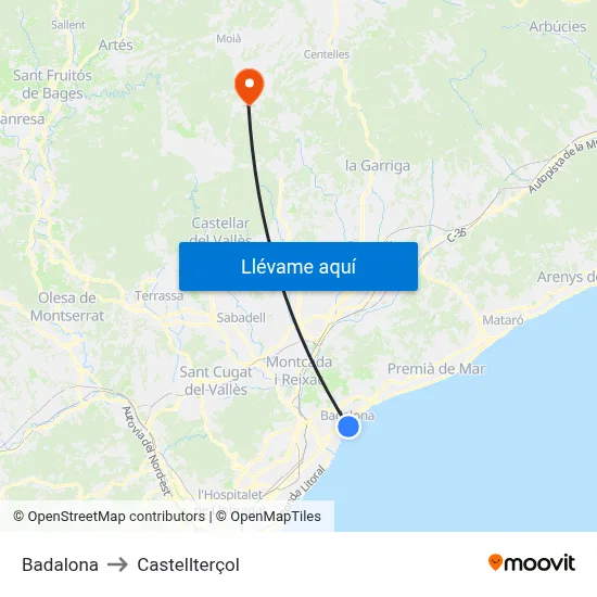 Badalona to Castellterçol map
