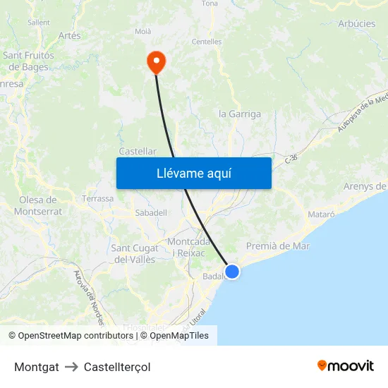 Montgat to Castellterçol map