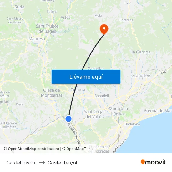 Castellbisbal to Castellterçol map