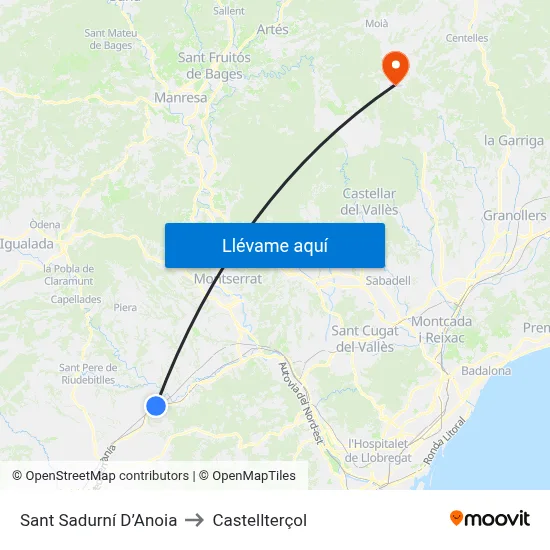 Sant Sadurní D’Anoia to Castellterçol map