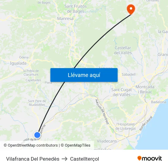 Vilafranca Del Penedès to Castellterçol map