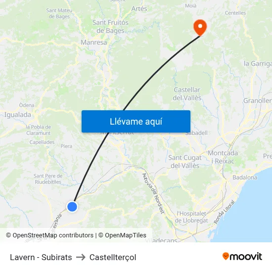 Lavern - Subirats to Castellterçol map