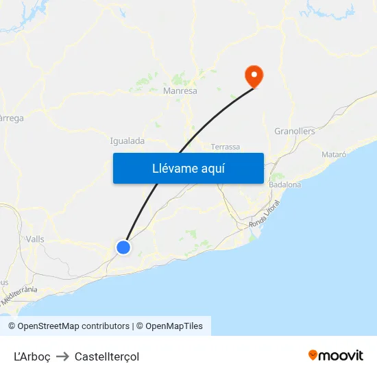 L’Arboç to Castellterçol map