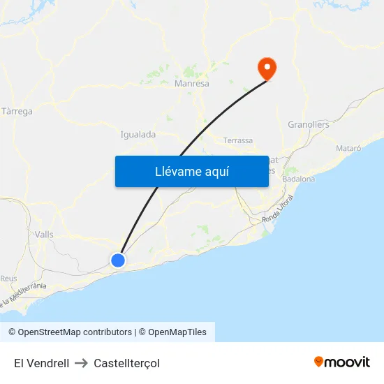 El Vendrell to Castellterçol map