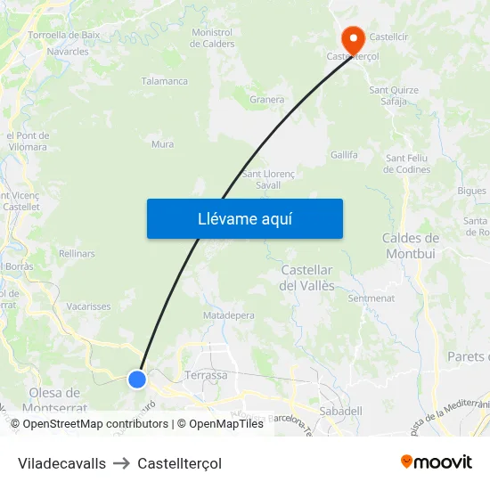 Viladecavalls to Castellterçol map