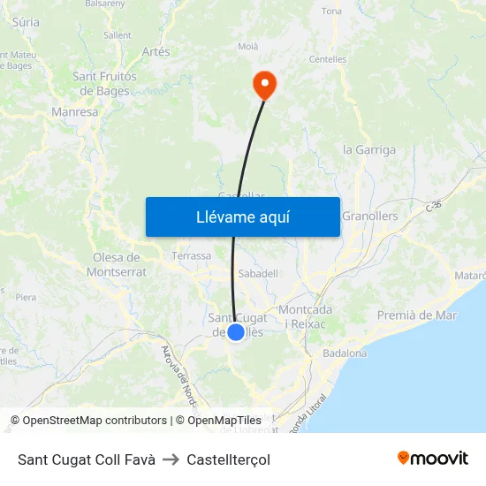 Sant Cugat Coll Favà to Castellterçol map