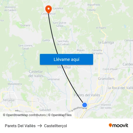 Parets Del Vallès to Castellterçol map