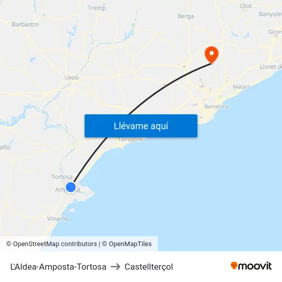 L'Aldea-Amposta-Tortosa to Castellterçol map