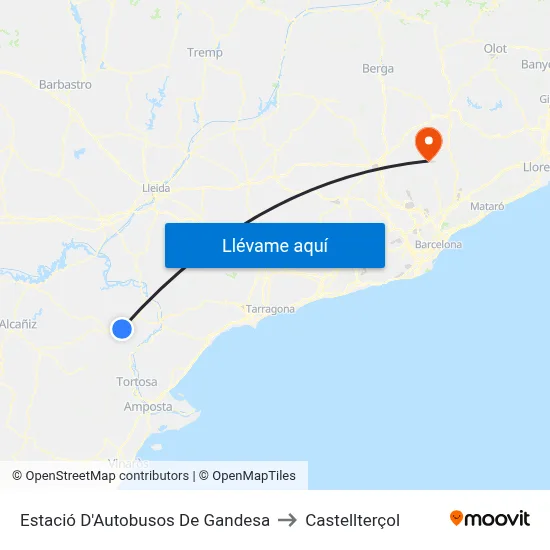 Estació D'Autobusos De Gandesa to Castellterçol map