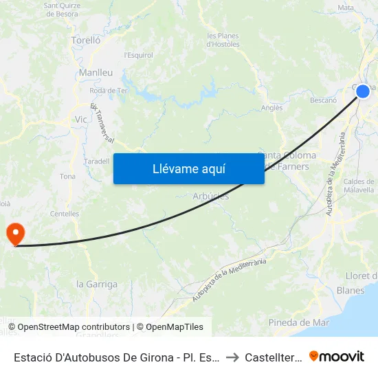 Estació D'Autobusos De Girona - Pl. Espanya to Castellterçol map
