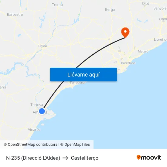 N-235 (Direcció L'Aldea) to Castellterçol map