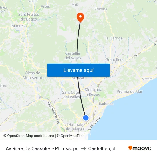 Av Riera De Cassoles - Pl Lesseps to Castellterçol map