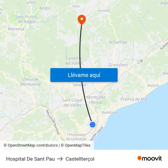 Hospital De Sant Pau to Castellterçol map