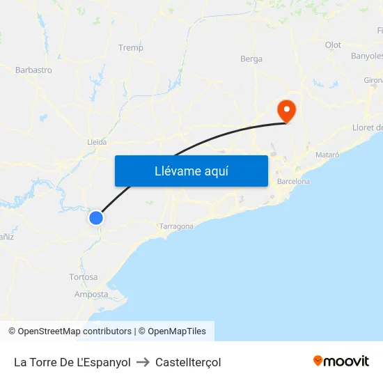La Torre De L'Espanyol to Castellterçol map