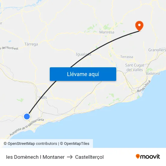 Ies Domènech I Montaner to Castellterçol map