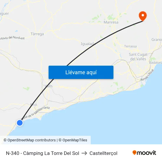 N-340 - Càmping La Torre Del Sol to Castellterçol map