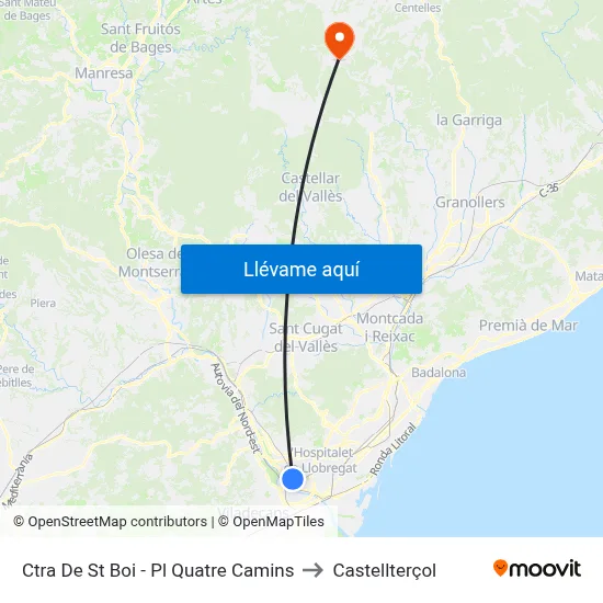 Ctra De St Boi - Pl Quatre Camins to Castellterçol map