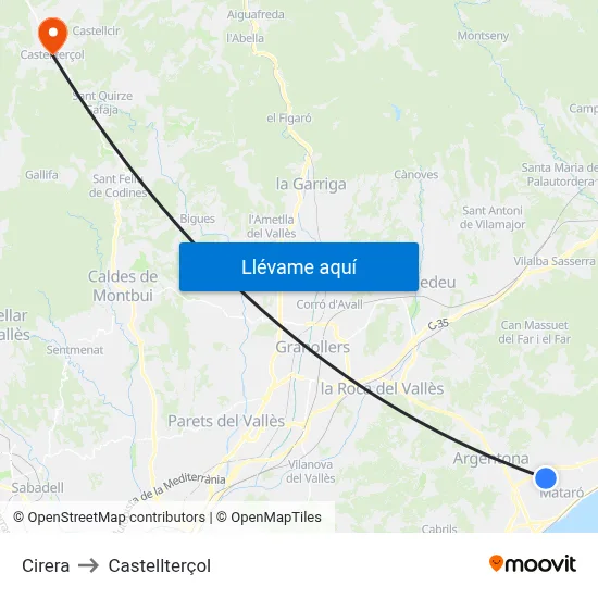Cirera to Castellterçol map
