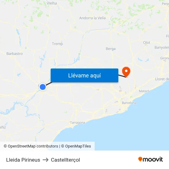 Lleida Pirineus to Castellterçol map