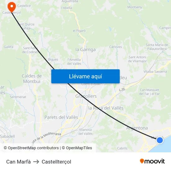 Can Marfà to Castellterçol map