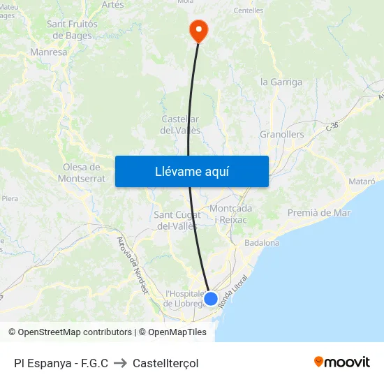 Pl Espanya - F.G.C to Castellterçol map