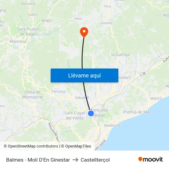 Balmes - Molí D'En Ginestar to Castellterçol map