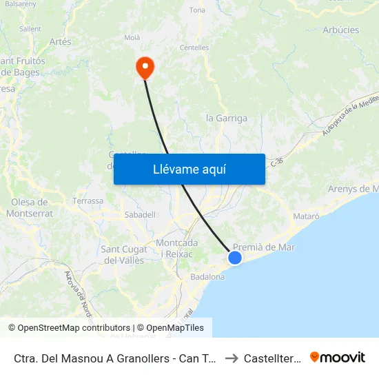 Ctra. Del Masnou A Granollers - Can Torras to Castellterçol map