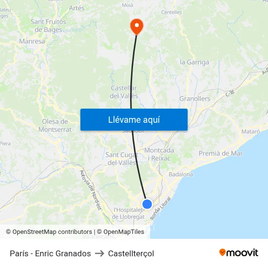 París - Enric Granados to Castellterçol map