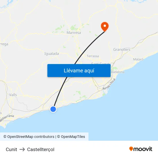 Cunit to Castellterçol map