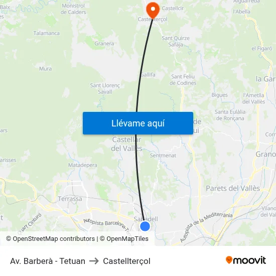 Av. Barberà - Tetuan to Castellterçol map