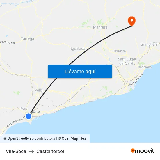 Vila-Seca to Castellterçol map