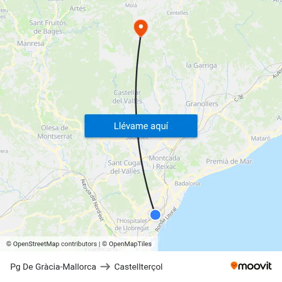 Pg De Gràcia-Mallorca to Castellterçol map