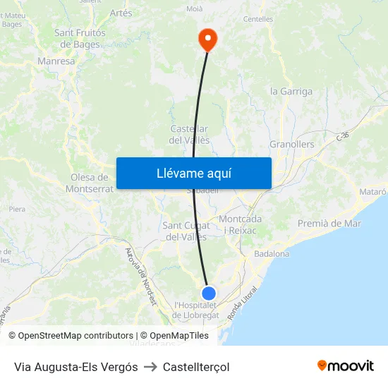 Via Augusta-Els Vergós to Castellterçol map