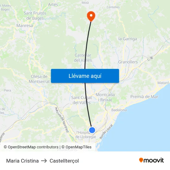 Maria Cristina to Castellterçol map