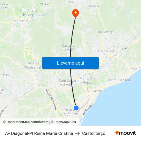 Av Diagonal-Pl Reina Maria Cristina to Castellterçol map