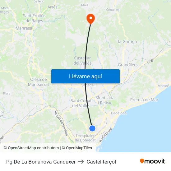 Pg De La Bonanova-Ganduxer to Castellterçol map