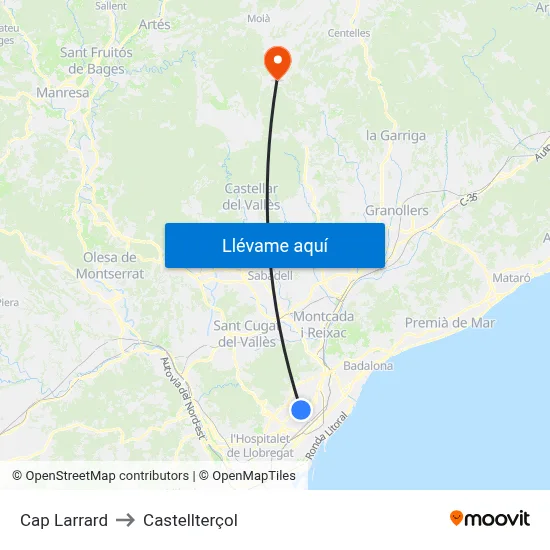 Cap Larrard to Castellterçol map