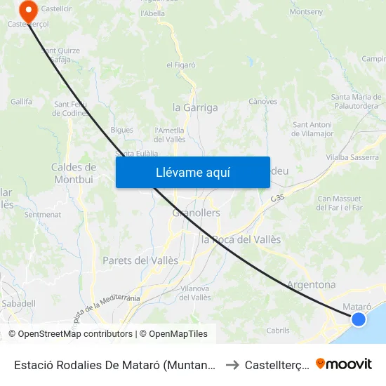 Estació Rodalies De Mataró (Muntanya) to Castellterçol map