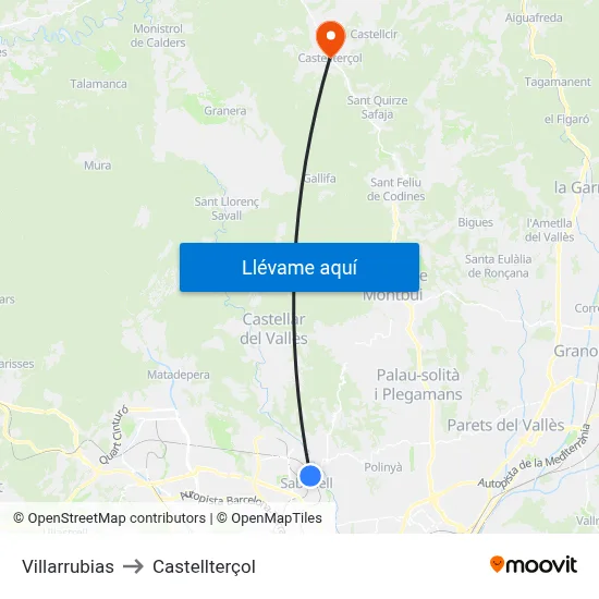 Villarrubias to Castellterçol map