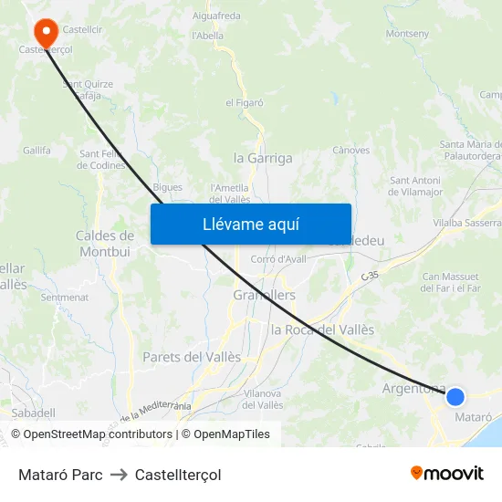 Mataró Parc to Castellterçol map
