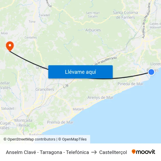 Anselm Clavé - Tarragona - Telefónica to Castellterçol map